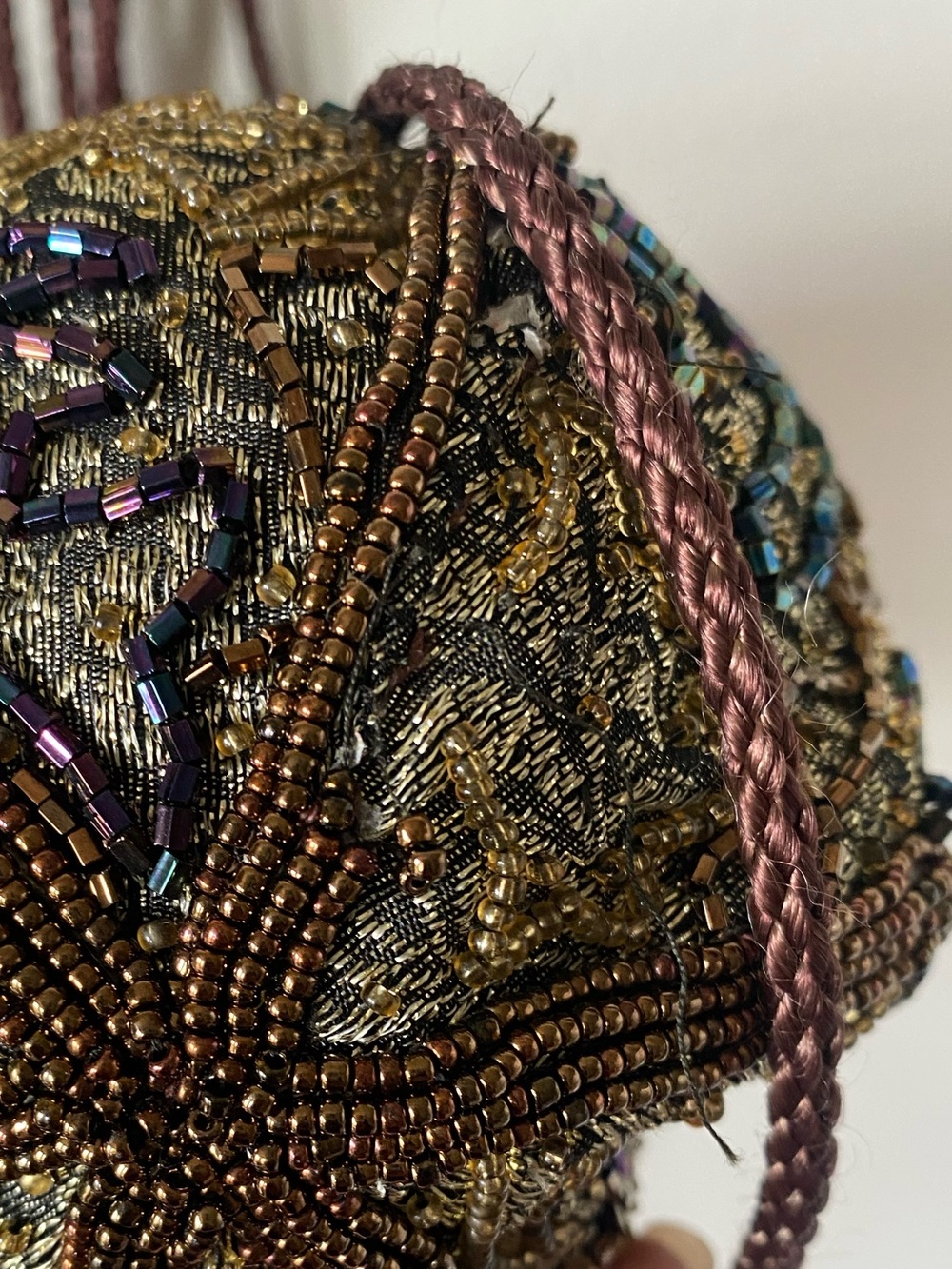 Talbots Gold Copper Beaded Renaissance Drawstring Shoulder Pouch - Picture 5 of 9